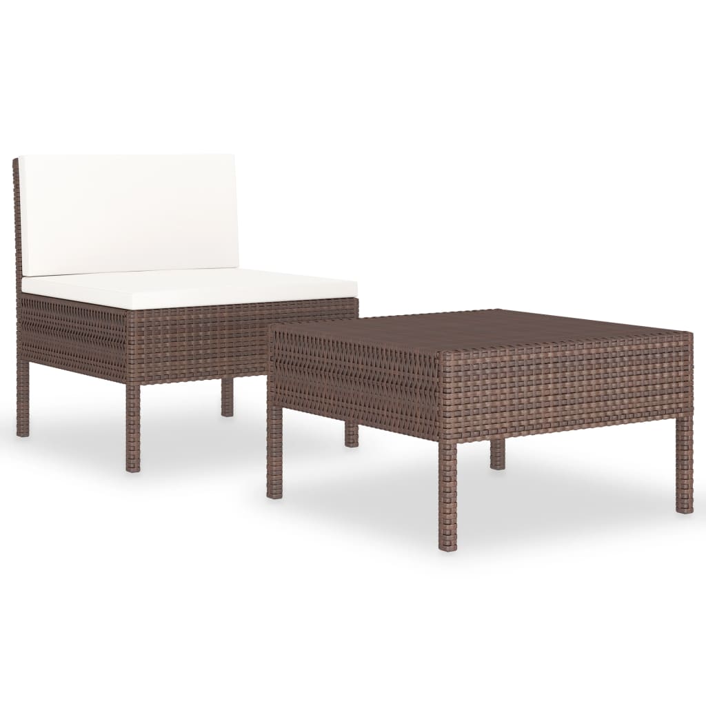 Maison Exclusive - 2 pcs conjunto lounge de jardim c/ almofadões vime PE castanho - 9