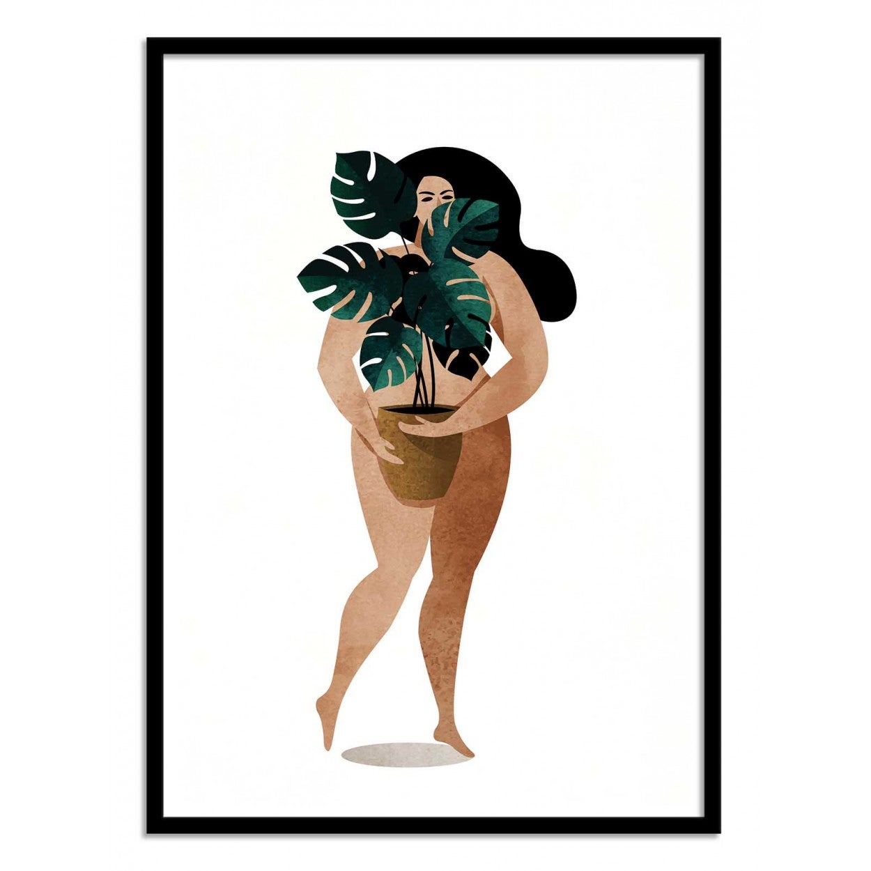 Art-poster - nude with plant - kubistika - con marco negro 30 x 40 cm