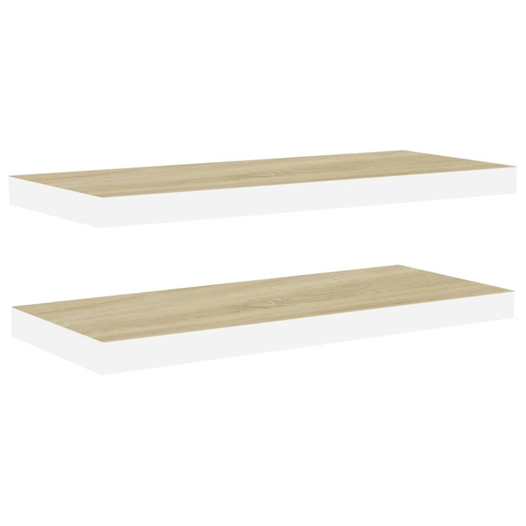 Półka ścienna wisząca MDF dąb i biały 80x23,5x3,8 cm