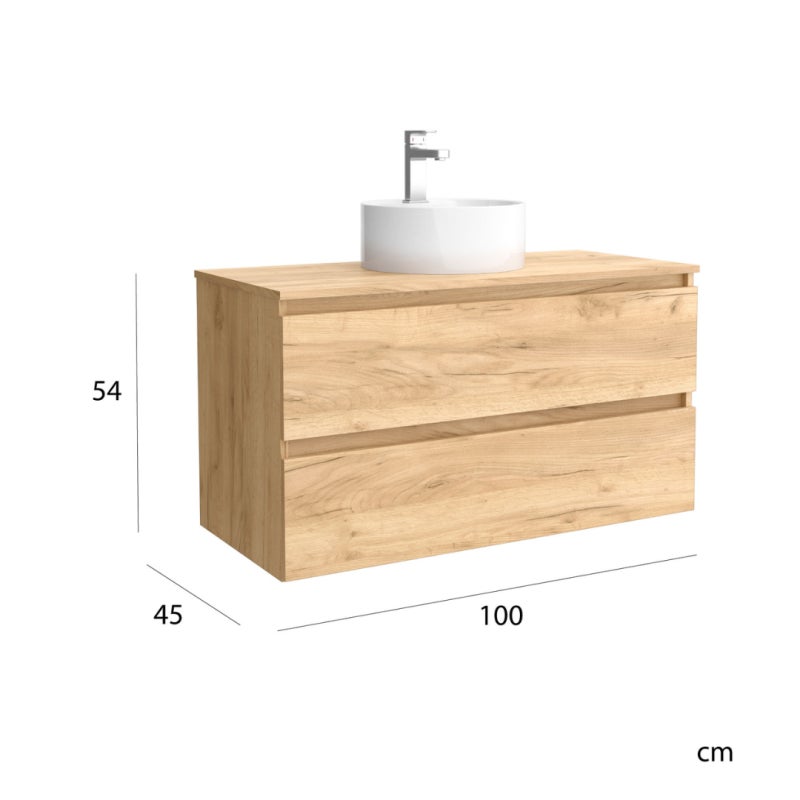 Meuble de salle de bain BEQUIA 100cm Chêne | Vasque à poser - 5