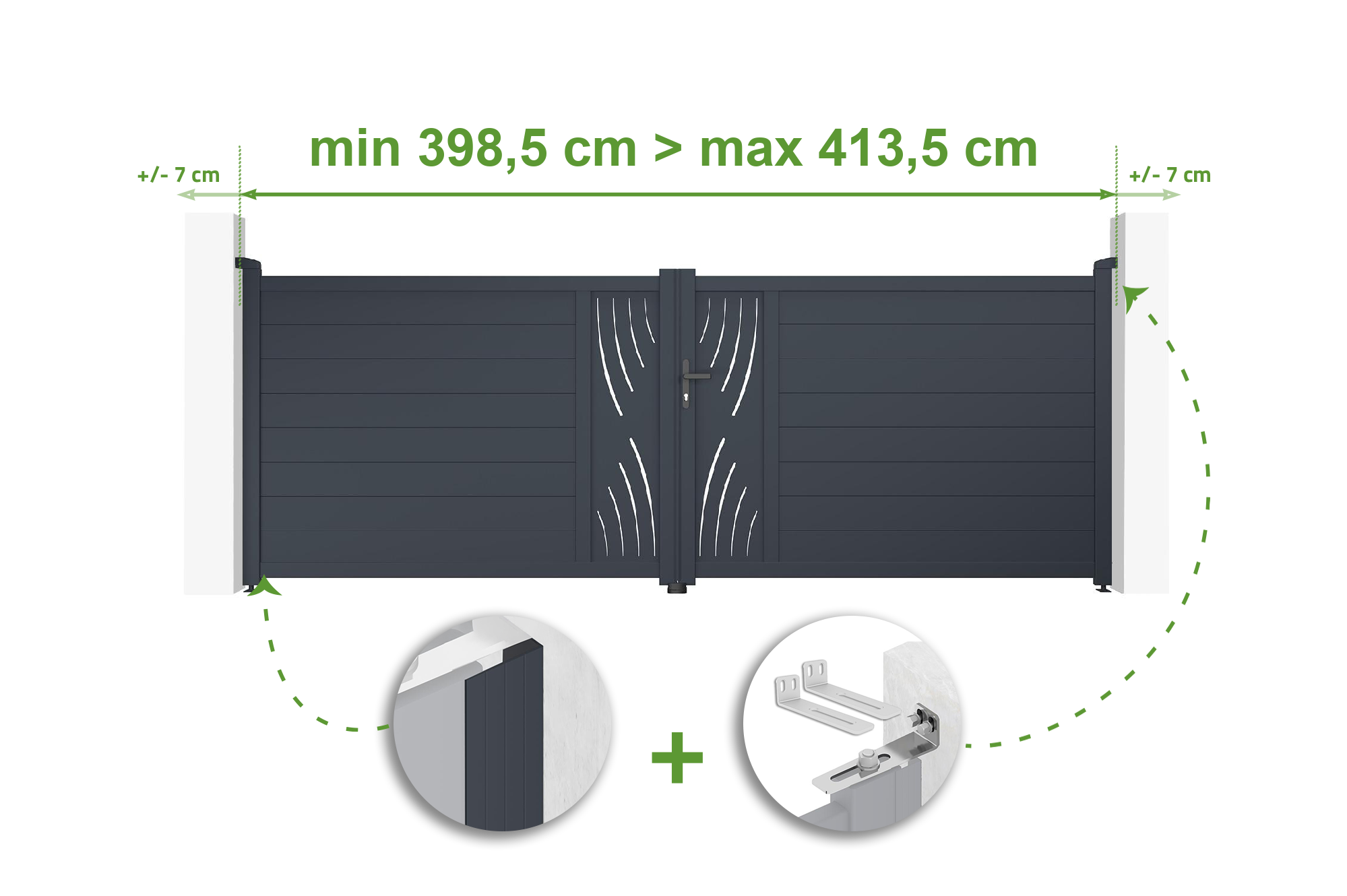 Brama skrzydłowa regulowana szerokość 4m VELETA H.140cm szara aluminiowa