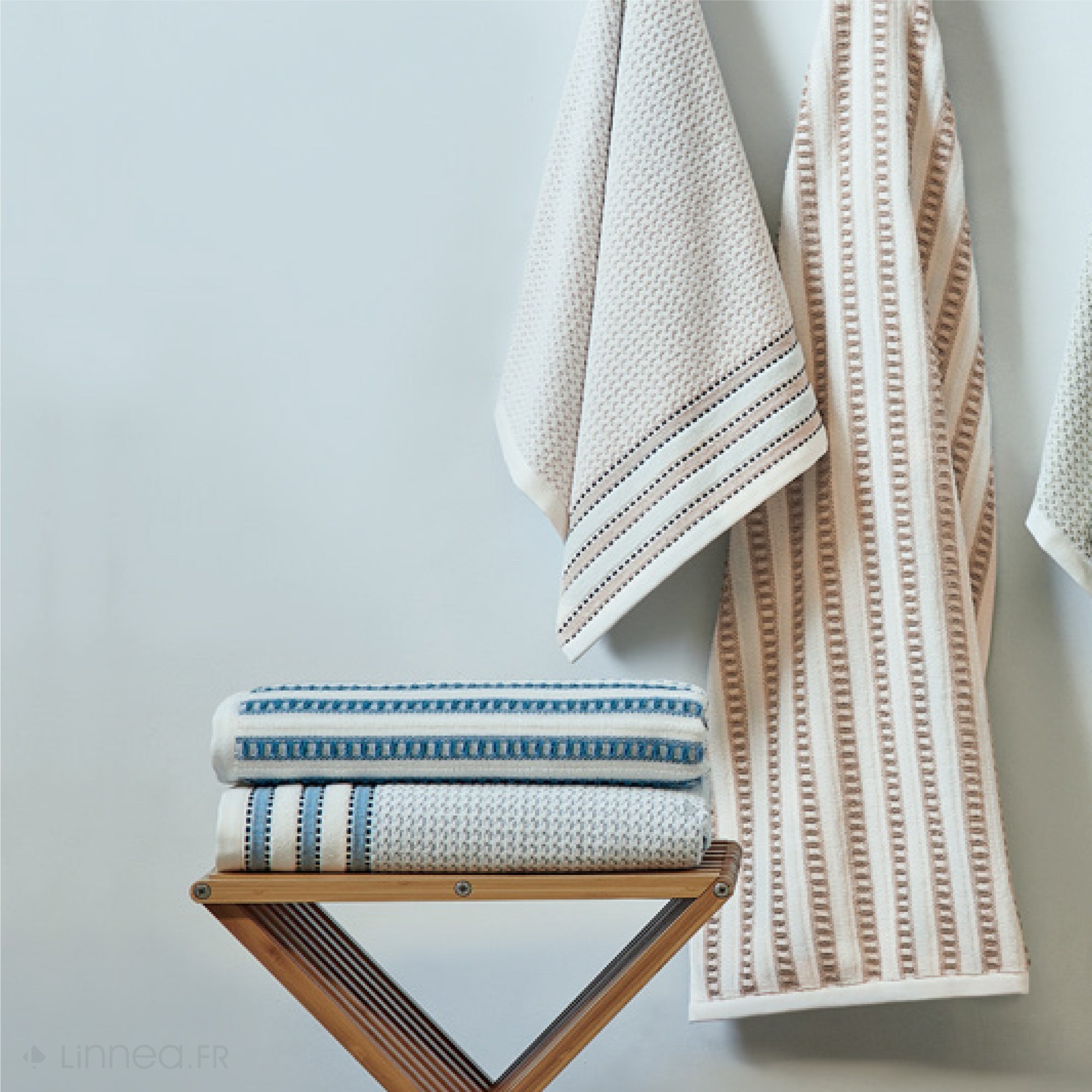 Lot De 2 Gants De Toilette 100% Coton Santorini Bleu Mer 16x21cm - Doux Et Absorbants