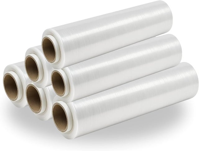 EVOTRADE 6 Rouleaux de Film Étirable Transparent pour Emballage 50 cm x 200 m, Film en PVC pour Emballage, Palettes et Déménagements