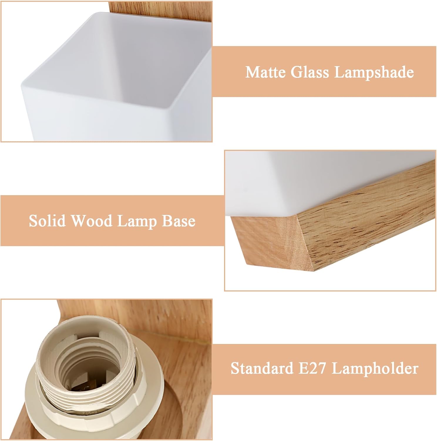 Lámpara de pared de interior vintage, lámpara de pared de madera, E27 lámpara de pared de iluminación interior para dormitorio, salón, pasillo - 5
