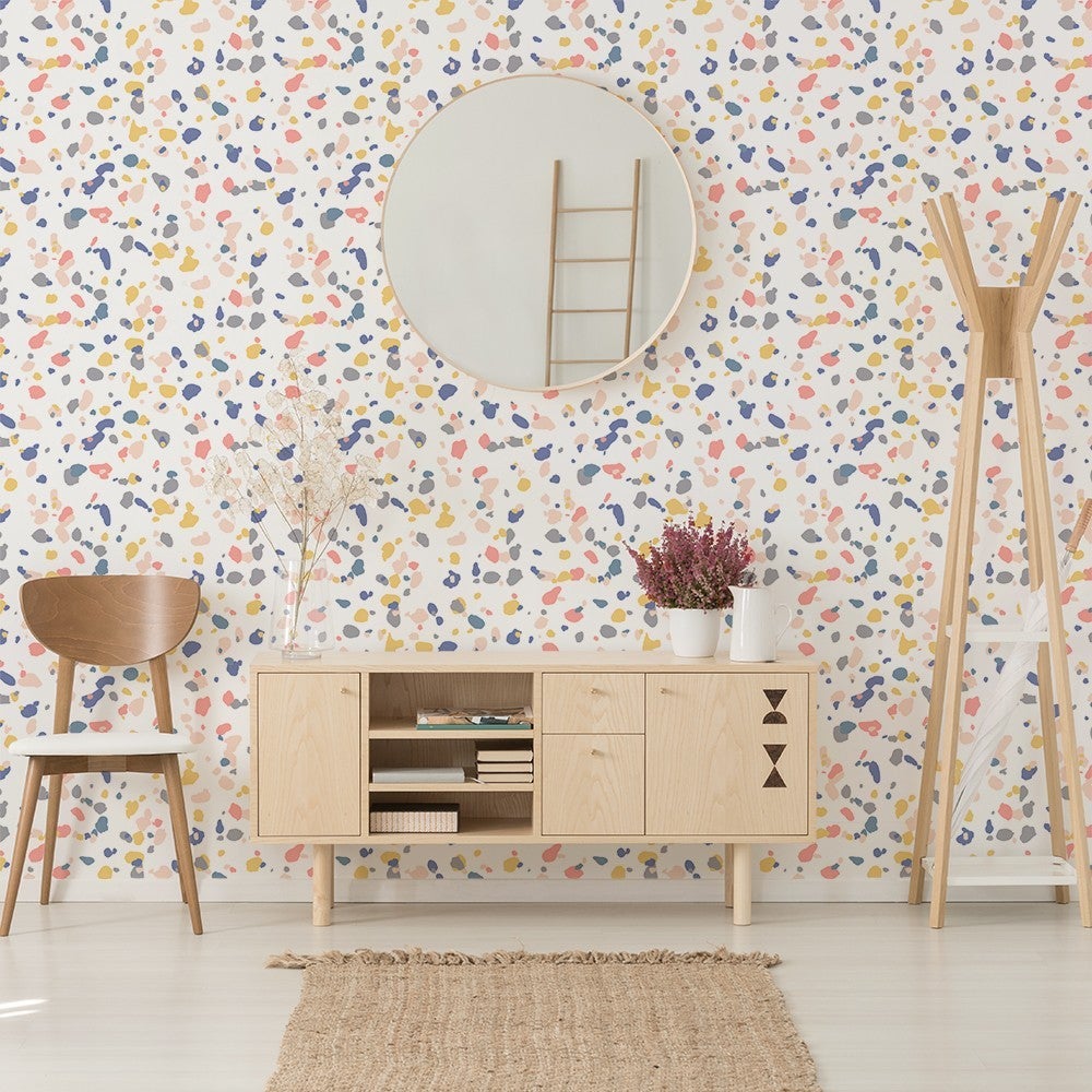 Papel pintado autoadhesivo con tintas eco, y libre de pvc, rollo de 129 x 260 cm terrazo frio