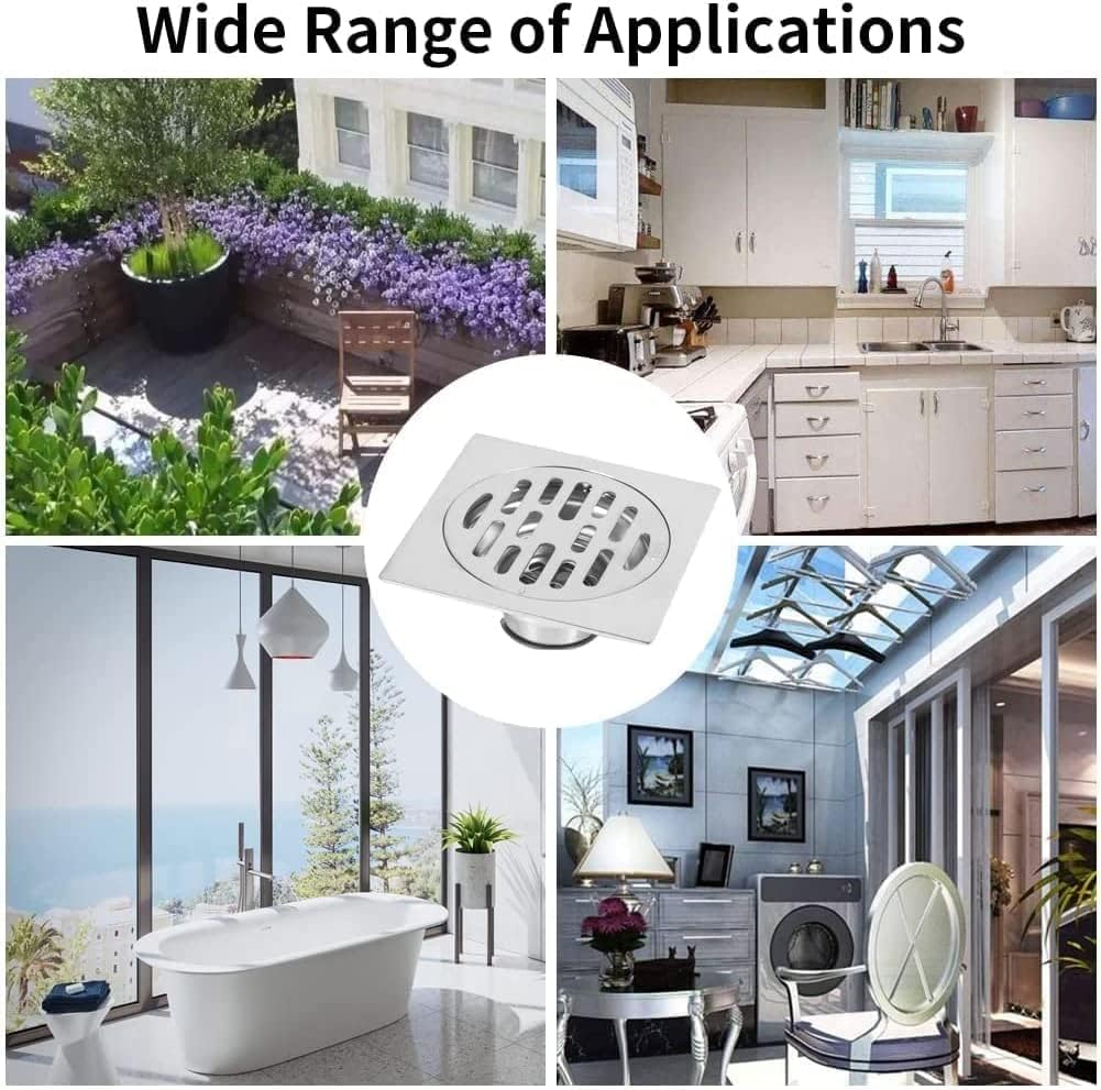Siphon de Sol en Acier Inoxydable Anti-Odeur Carré de Salle de Bain Déchets Gate Égouttoir de Douche Drain de Plancher avec Couvercle - 2