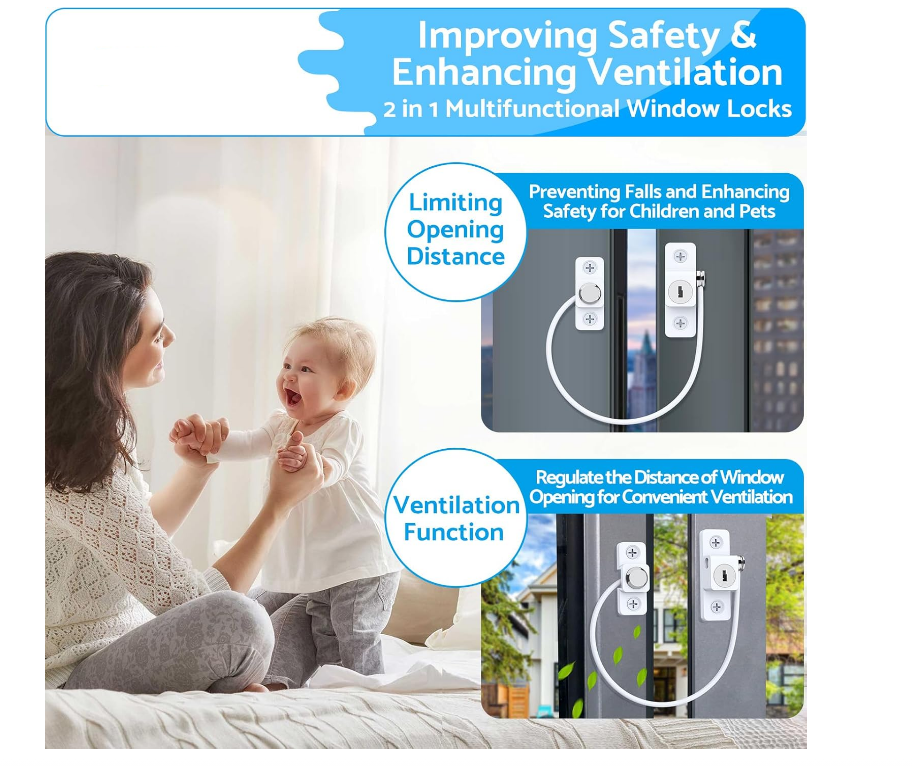 Lot de 2 verrous de porte et fenêtre avec clé, une paire de verrous de porte et fenêtre en alliage de zinc UPVC pour la sécurité des enfants - Blanc - 2