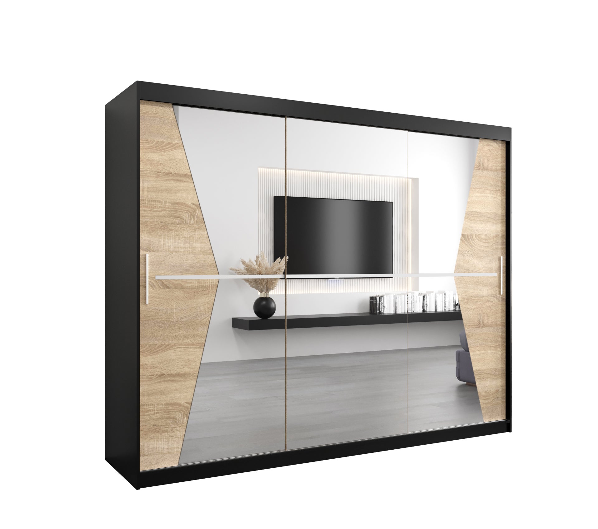 Szafa przesuwna garderoba MAROKO 250 x 62 x 200 cm Czarny + Sonoma - Abiks Meble