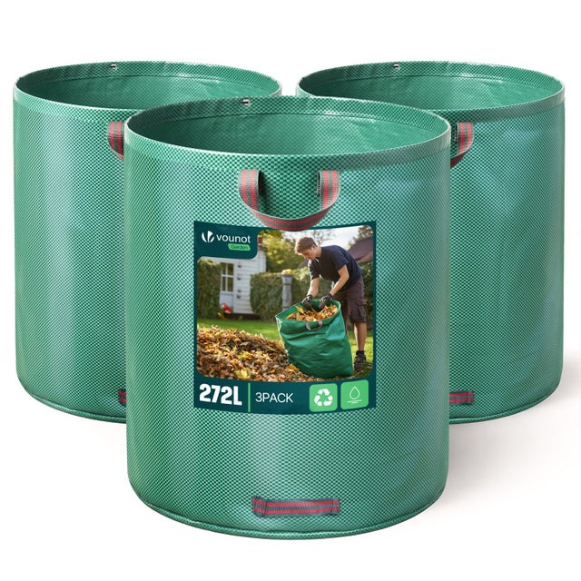 Lot de 3 Sac à déchets de jardin 272L - 50kg max - 3 poignées renforcées - réutilisables et résistants - VOUNOT®