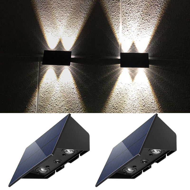 Zewnętrzne lampy dekoracyjne ścienne 2 sztuki, kinkiety solarne z ciepłym światłem