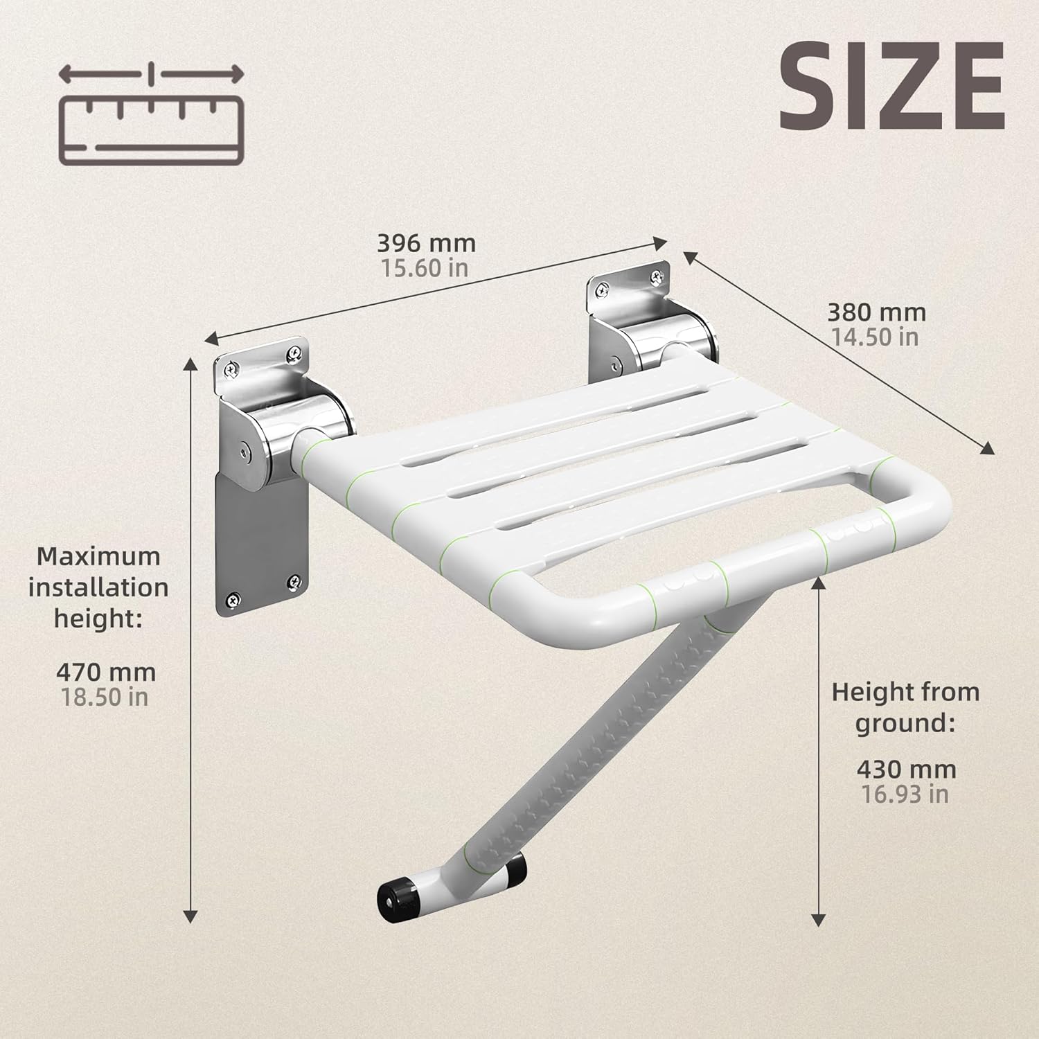 Blanc Siège de Douche Rabattable avec Pieds de Support,Chaise de Douche Adulte pour Personne Handicapée Pliable Antidérapante en Acier INOX 304 et Âgé - 2