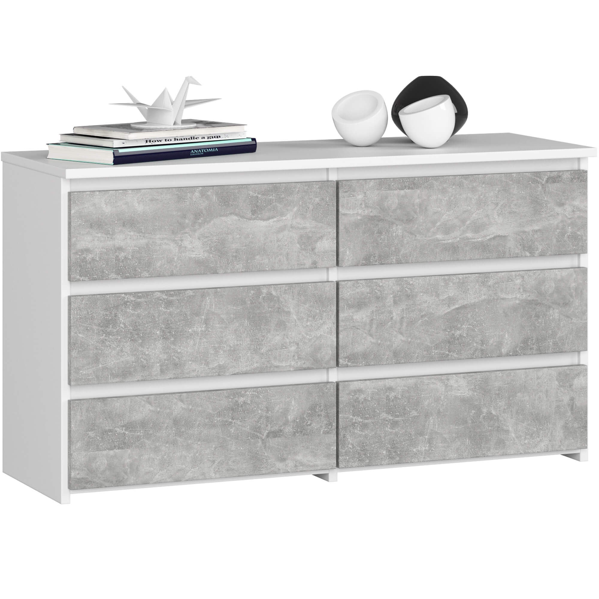 Komoda AKORD CL100 Biała 100 cm 6 szuflad kolor Beton mat 100x35x57 cm