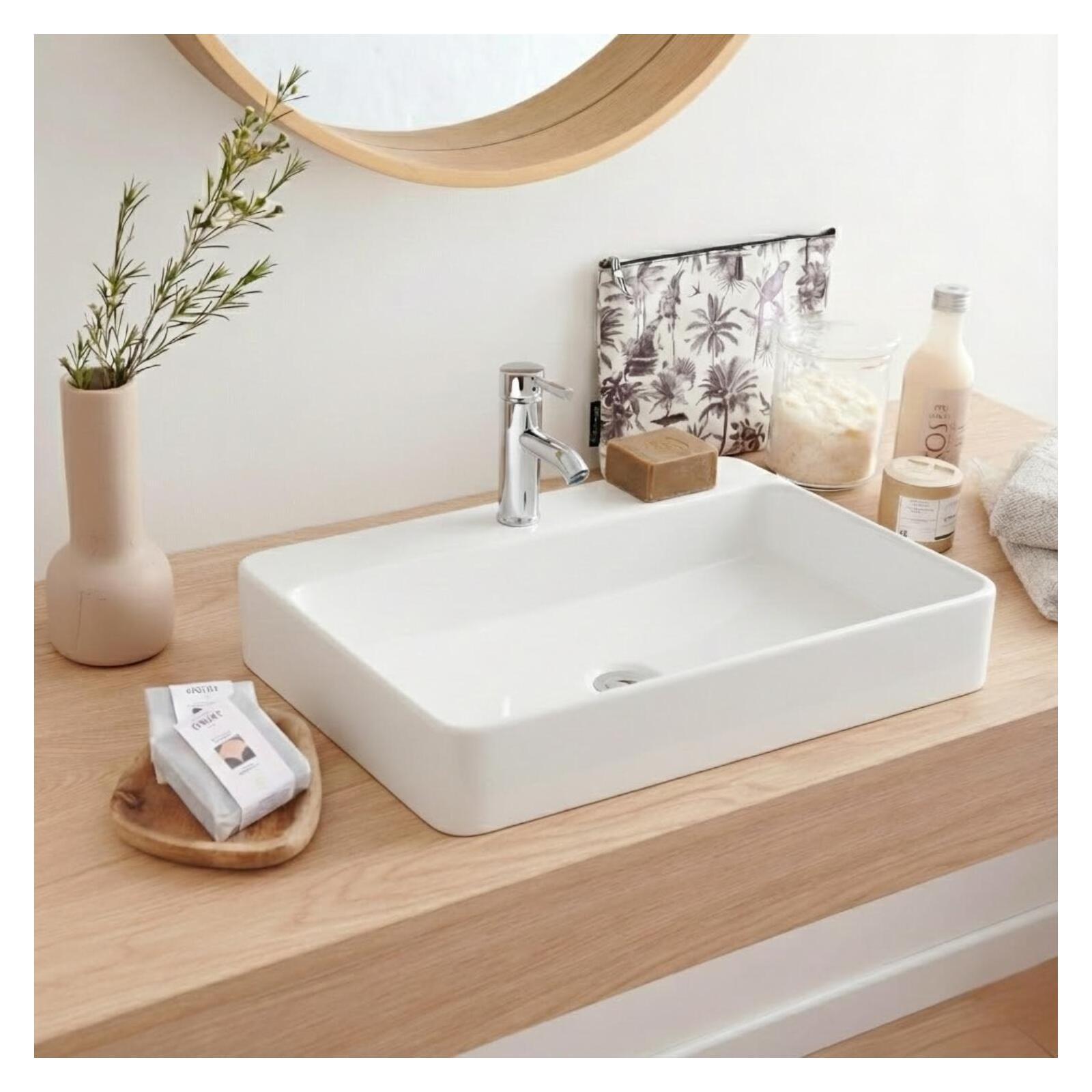 Lavabo rectangular suspendido o de sobre encimera de cerámica