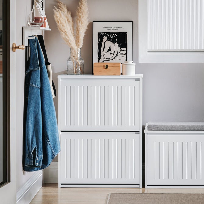 SoBuy FSR165-K-W Meuble à Chaussures Meuble d'entrée Meuble de Rangement à Chaussures avec 2 Abattants, Blanc - 8