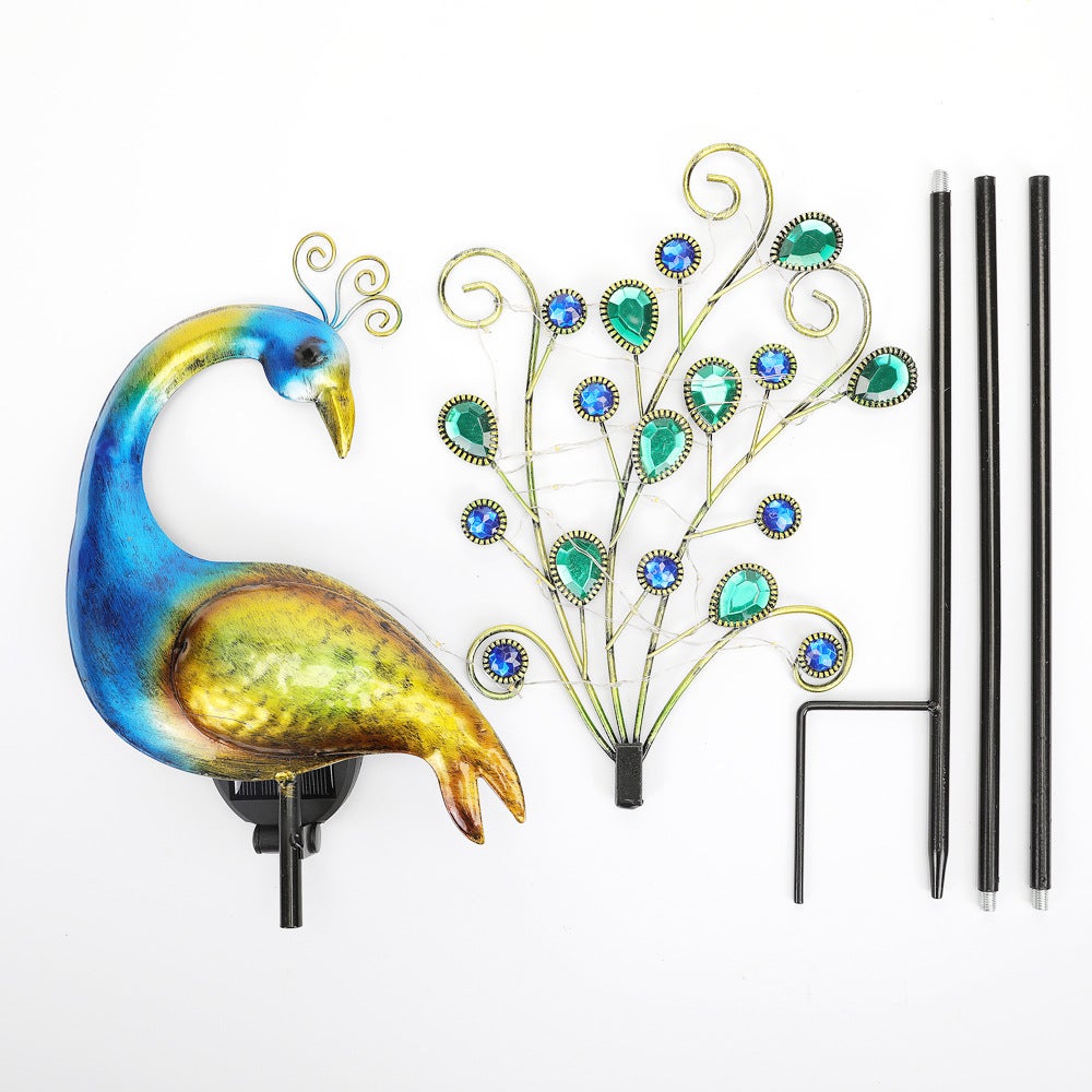 Luci solari da giardino, pali decorativi in metallo, impermeabili, a forma di pavone, per esterni, patio, cortile, vialetto - 2