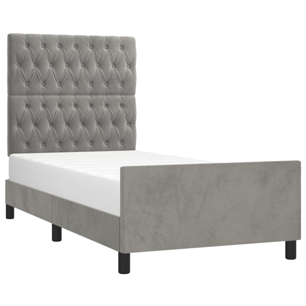 Cadre de lit sans matelas gris clair 100 x 200 cm en velours - 3