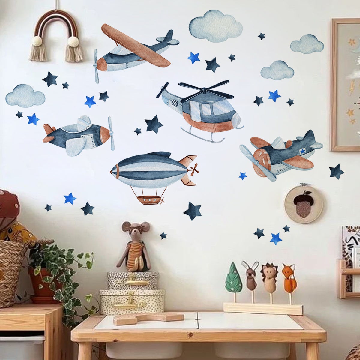 Sticker Mural Vaisseau Spatial Avion Autocollants Muraux Nuages Bleus ...