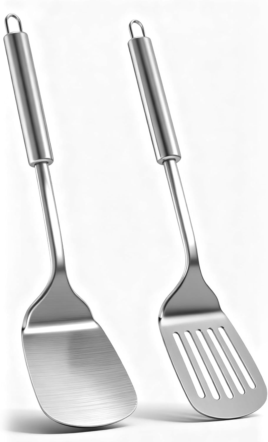 Zestaw 2 szpatułek kuchennych ze stali nierdzewnej, solidne przybory kuchenne ze stali nierdzewnej, solidna szpatułka odporna na ciepło, srebrna perf