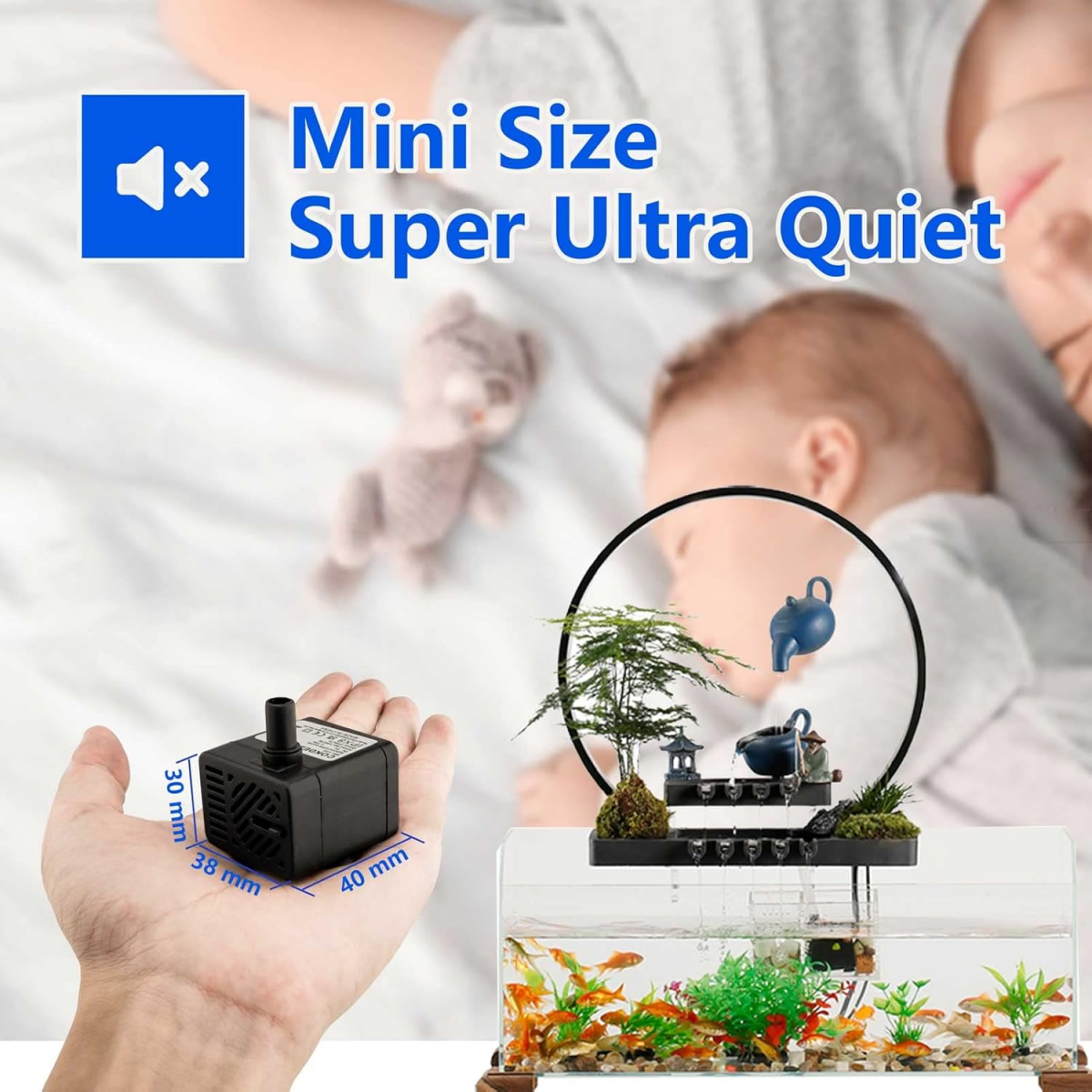 Mini bomba de água submersível USB (DC 5 V 1-3 W 200 L/H) ajustável, ultra silenciosa, pequena bomba de água para animais de estimação, aquário, lago - 4