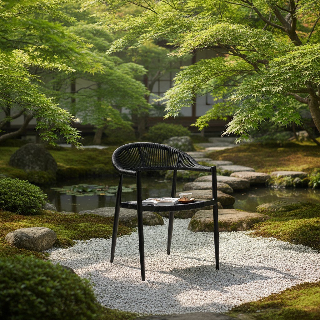 Fauteuil aluminium noir et corde tressée noire Casamance - 4