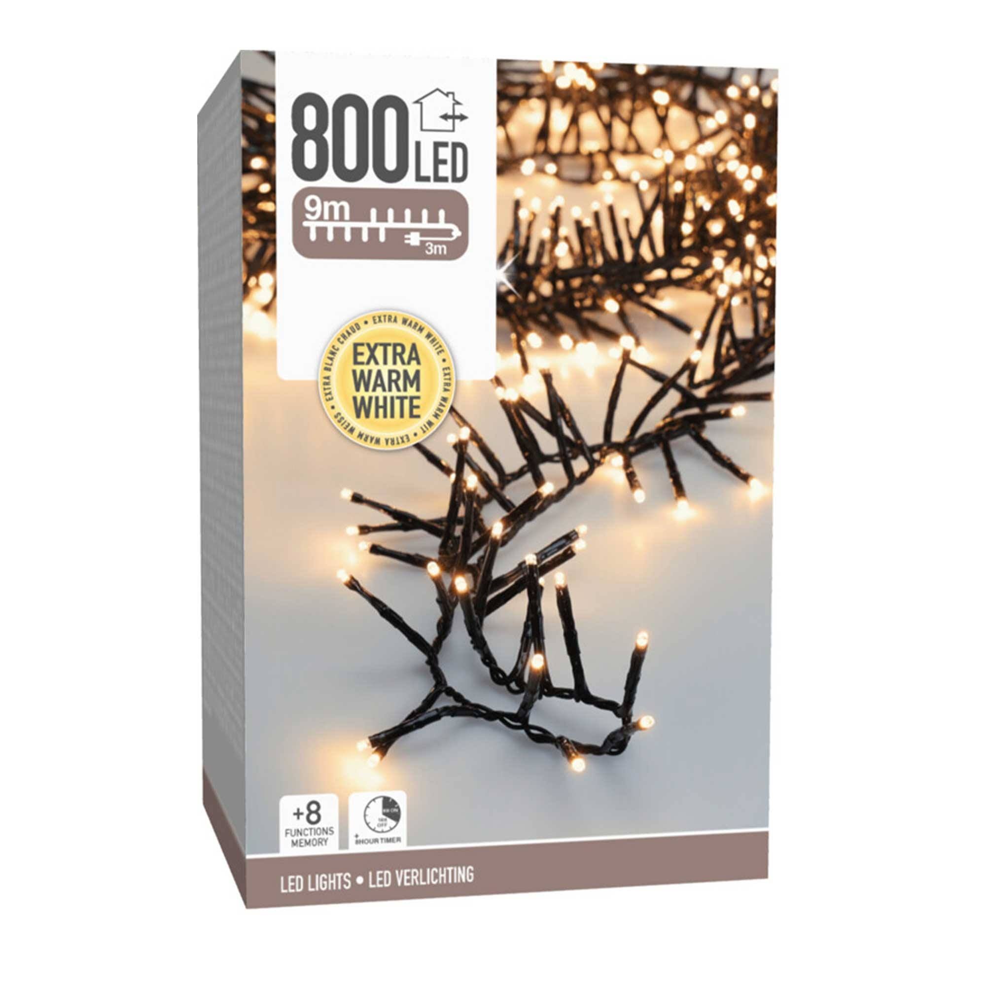 WellHome Guirnalda Clúster de 800 Luces LED Blancas extra cálidas con 8 funciones y temporizador - 12 metros - 5