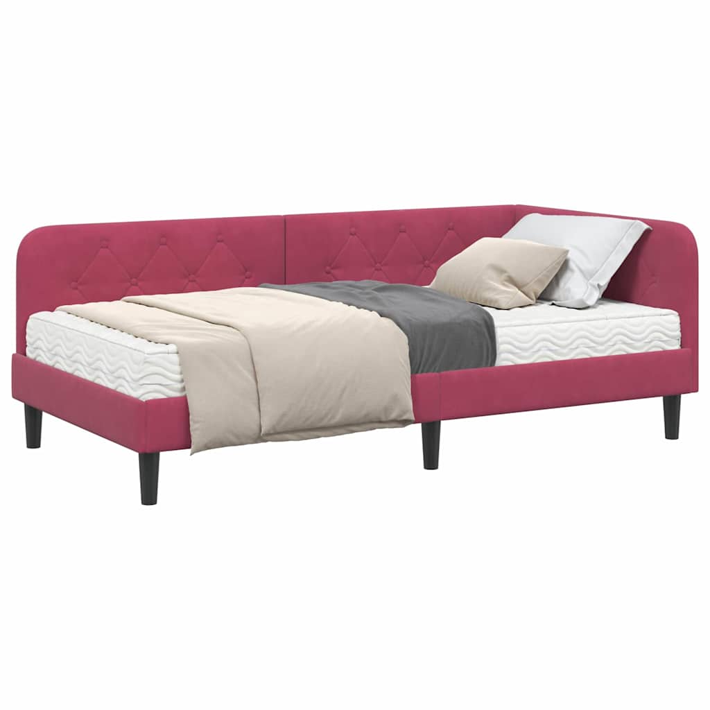 Cadre de lit d'angle Bordeaux 90 x 200 cm Velours - 3