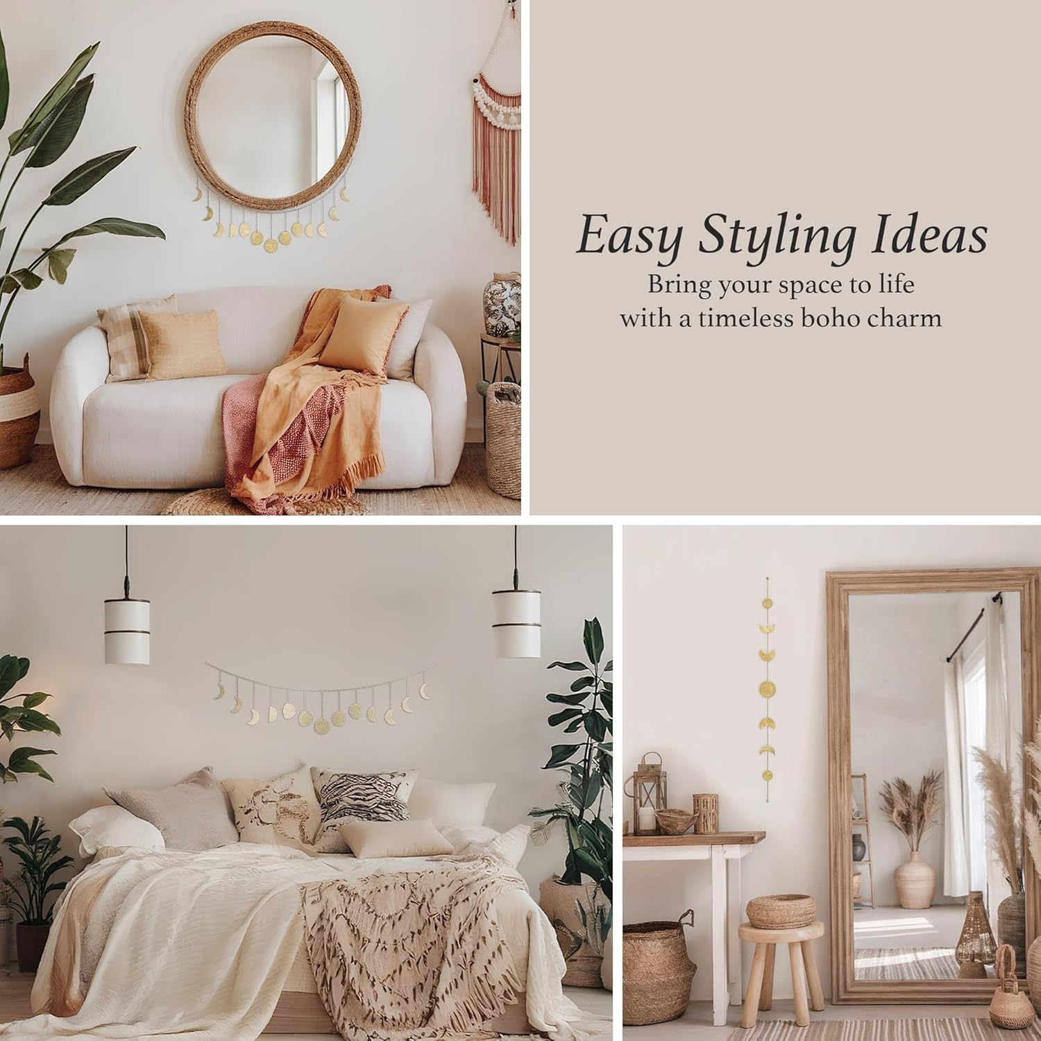 Décoration murale phase de lune, art mural doré pour chambre, bohème et astrologie,bannière murale en métal 34