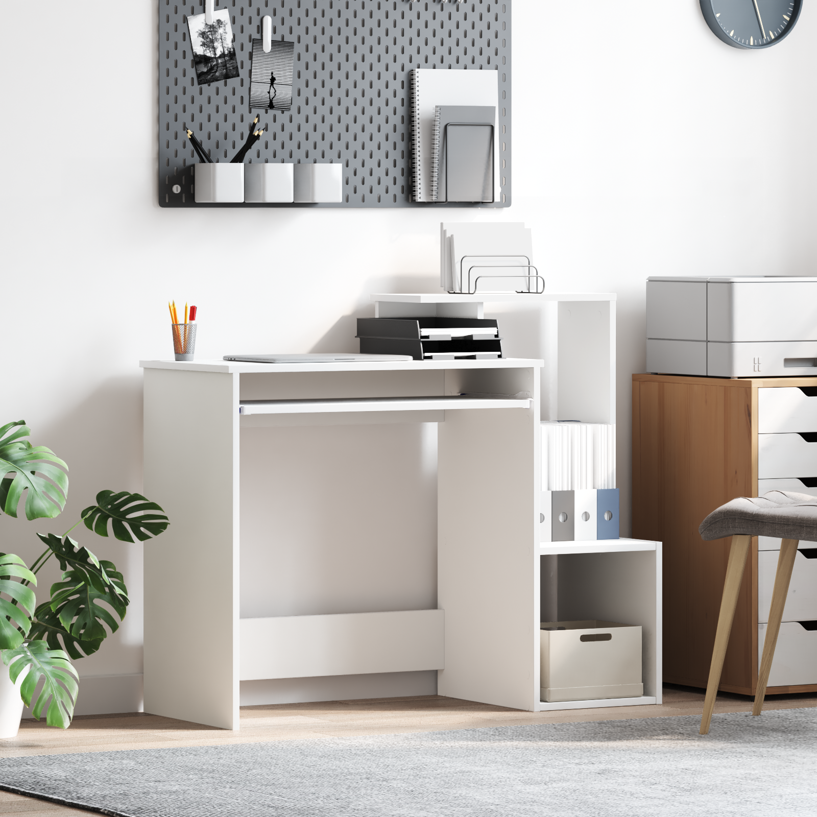 Vidaxl Escritorio De Aglomerado Estándar Almacenamiento Blanco , Leroy Merlin