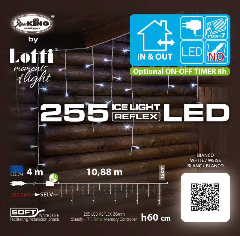 Guirlande stalactite 10M H 60CM 255 LED blanc froid 8 programmes câble blanc Lotti - 5