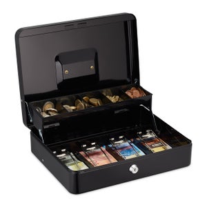 Caisse à Monnaie Verrouillable Relaxdays - Monnayeur 8 Cases - Acier Rouge - Transportable