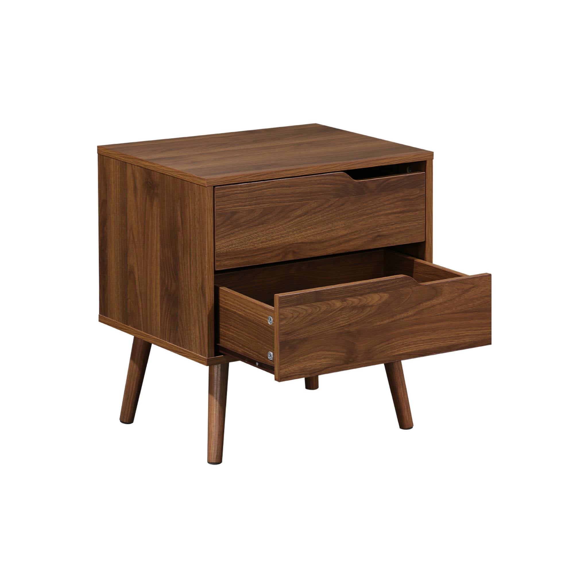 Comodino in legno tinto noce, 2 cassetti, Marrone - 5