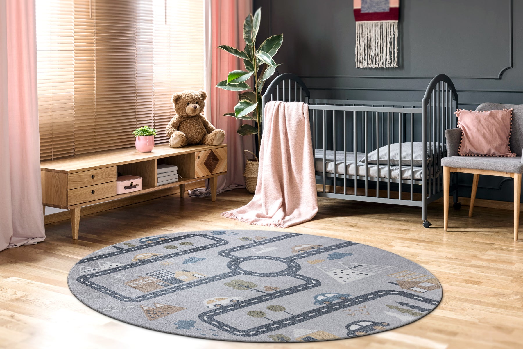 Tappeto BONO 726 cerchio street, città grigio chiaro / crema rotondo 100 cm - 5