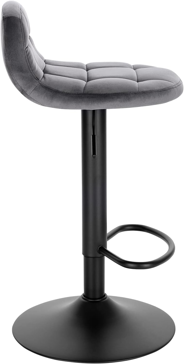 Lot de 4 Tabourets de Bar en Velours WOLTU, Tabouret de Comptoir Tabouret Haut Hauteur Réglable Pivotant à 360°, Gris Foncé - 6