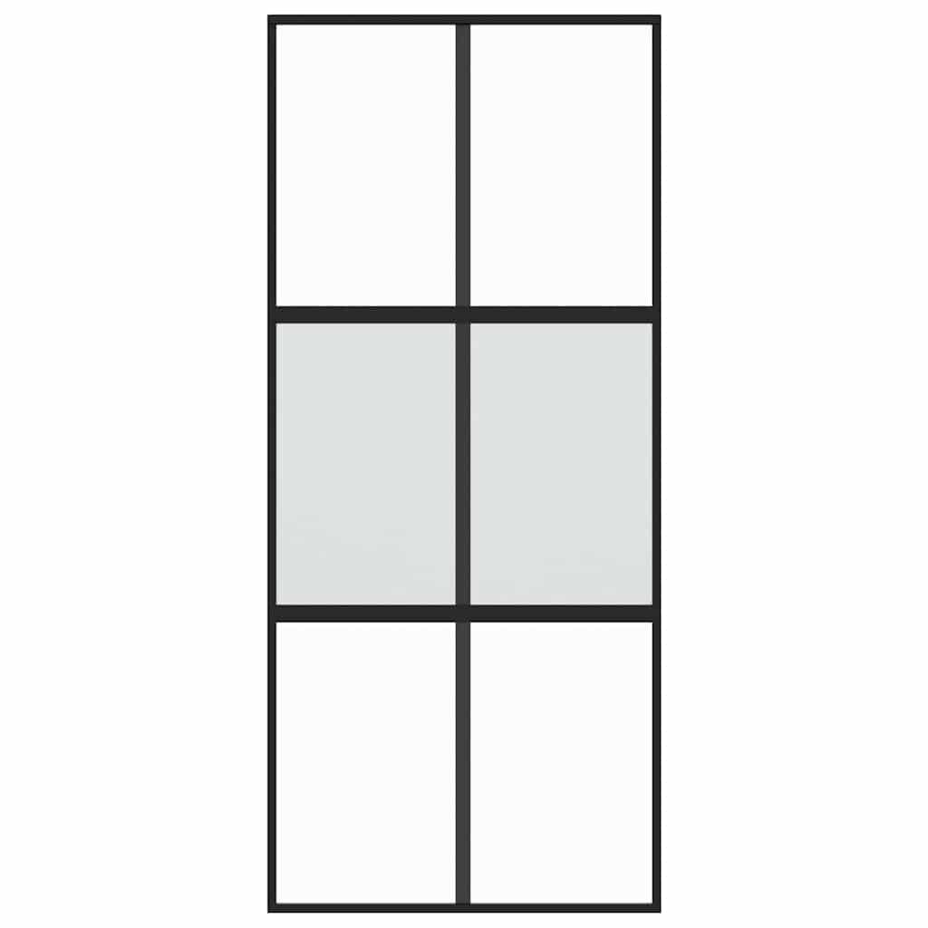 vidaXL Porte coulissante noir 90x205 cm verre trempé aluminium - 3