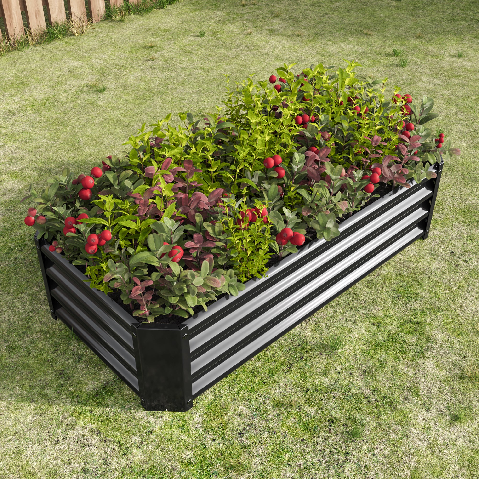 Bac de plantation fabriqué en tôle d'acier robuste conception stable, antirouille et durable, base non incluse, 120x60x30 cm, métal, noir - 3
