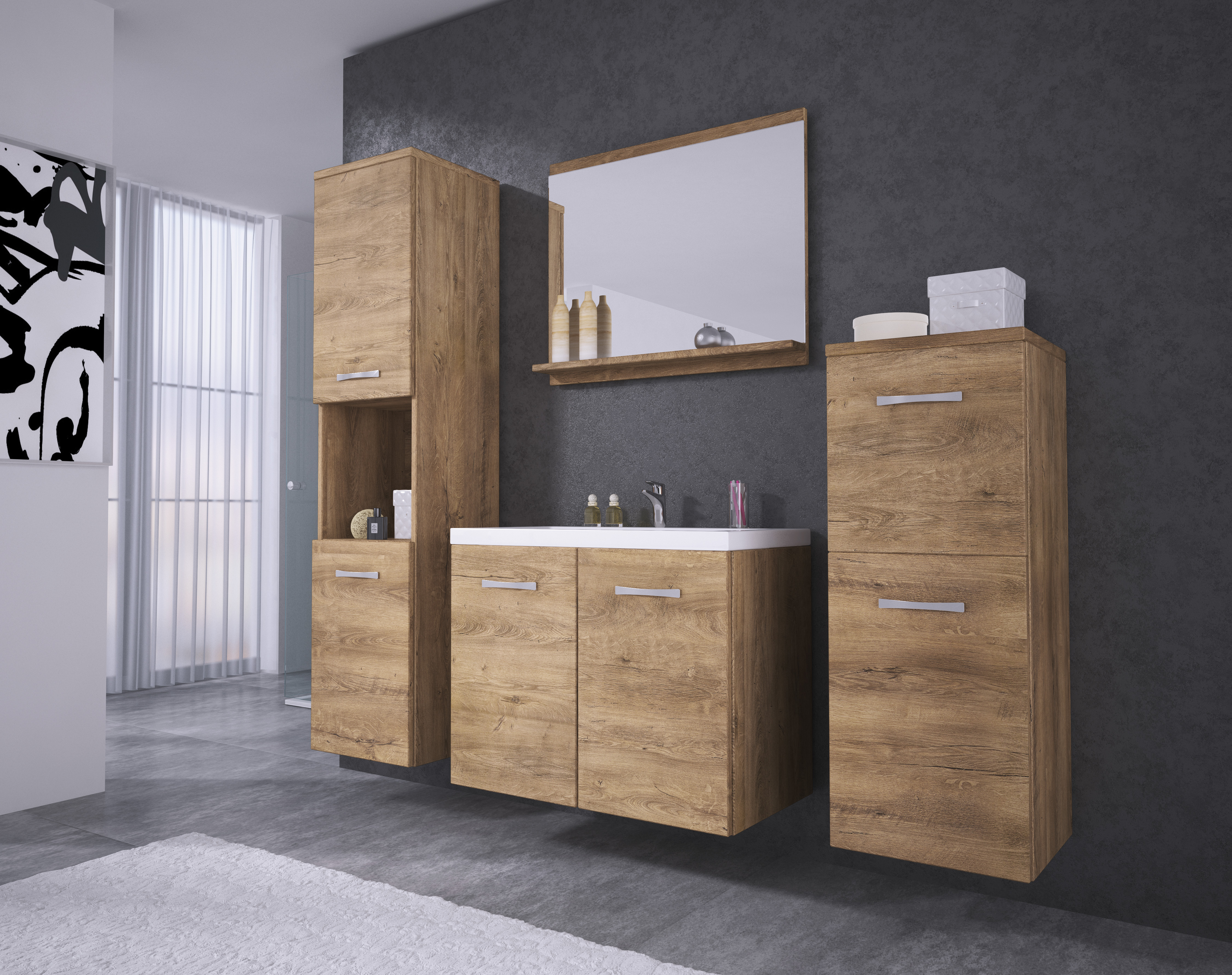 MINIO go for it, Ensemble de meubles de salle de bains 4 pièces Set MOLO, avec lavabo, chêne Lefkas - 2