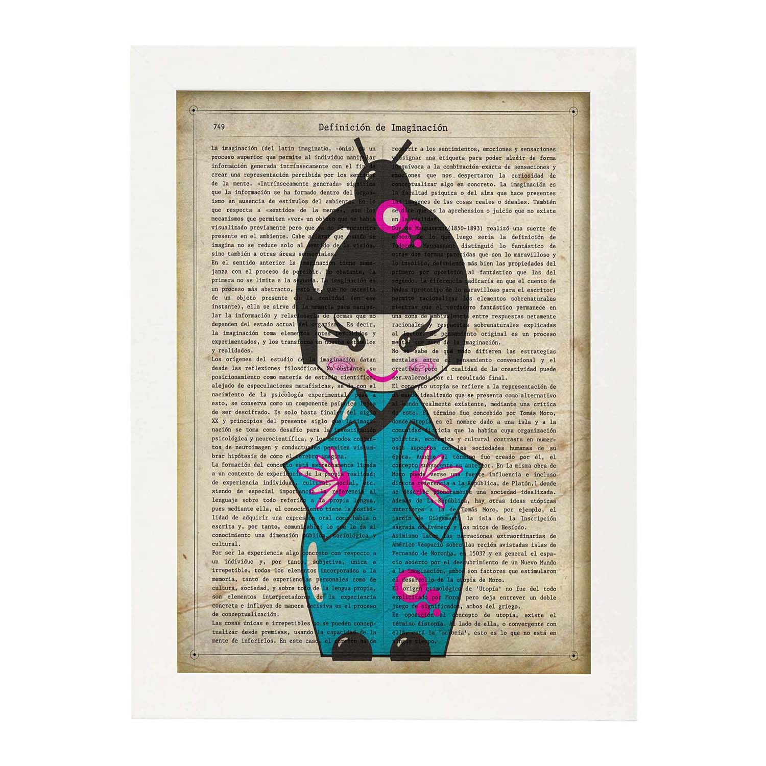Poster de japonesa kimono azul. láminas de geishas. diseños japoneses con definiciones de la cultura japonesa. marco negro - a3