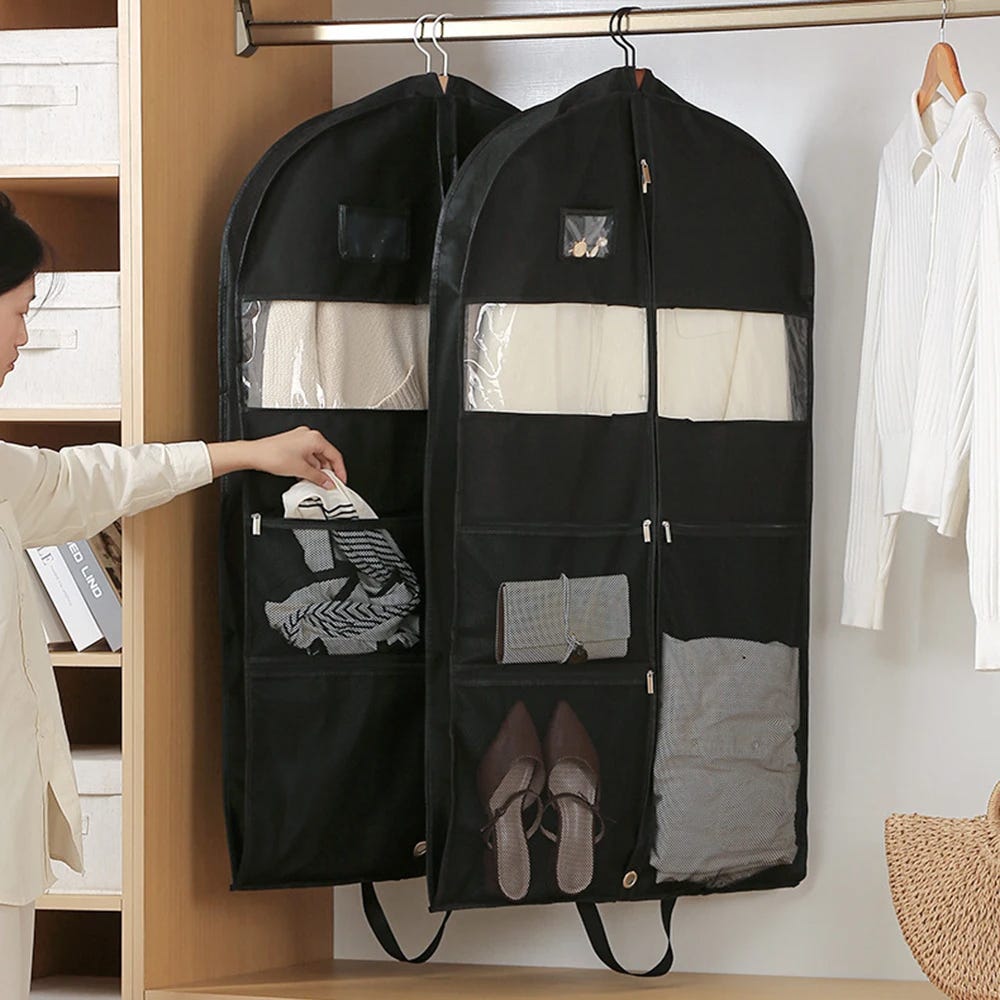 Borsa Porta Abiti Da Viaggio Con Cerniera, 152x60 Cm, In Tessuto Oxford, Per Abiti Lunghi E Cappotti, Nero