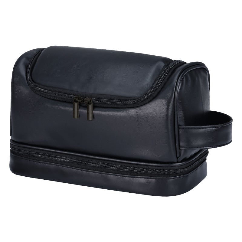 Borsa Da Toeletta Uomo In Vera Pelle Di Bufalo – Doppia Zip, Tasche Interne, 23.5x13.3x10.2 Cm, Nera