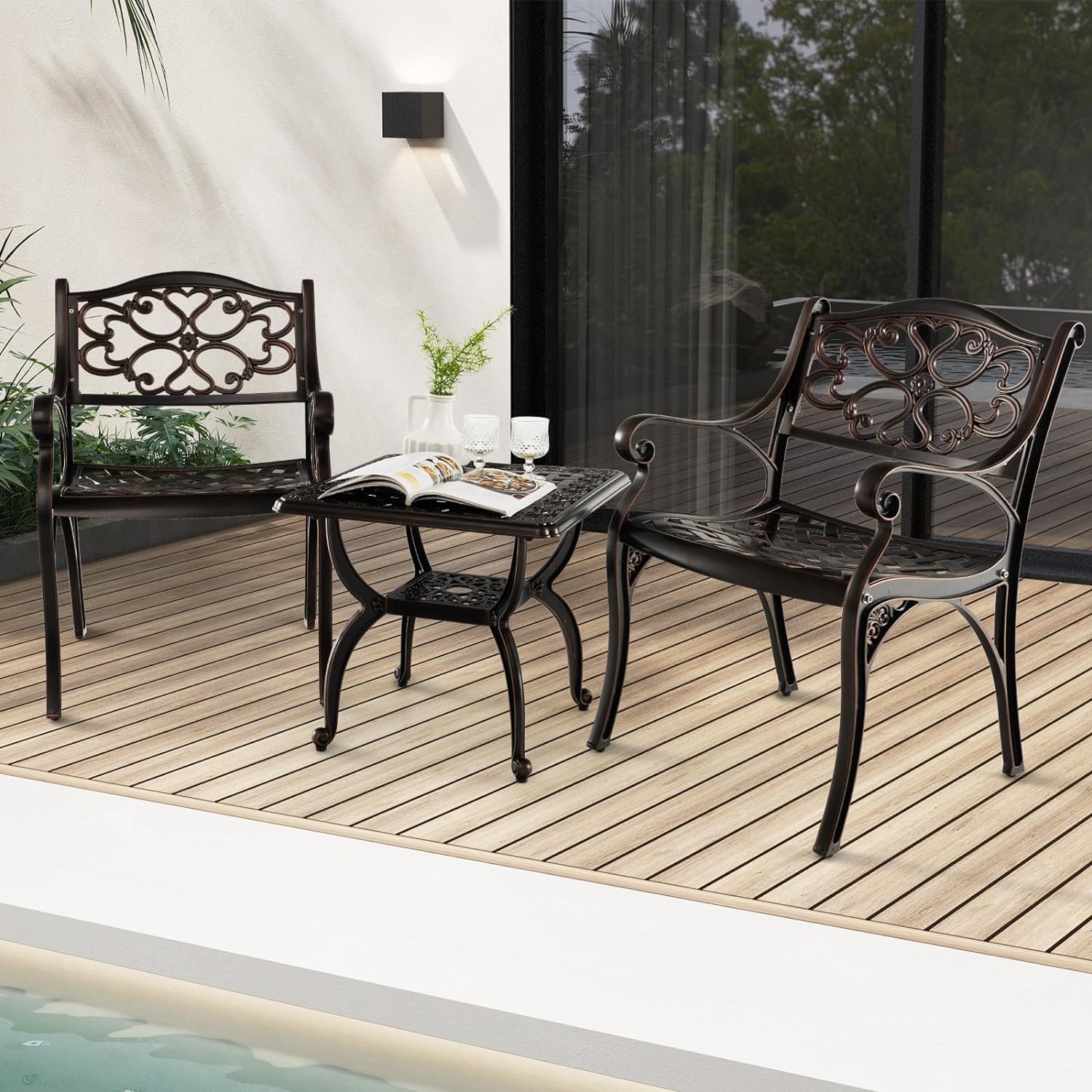 Table de Patio en Fonte d'Aluminium, Table Basse Bistrot Antirouille de 53 cm, Table d'Appoint à Cadre en Métal Robuste, Table d'Appoint - 2
