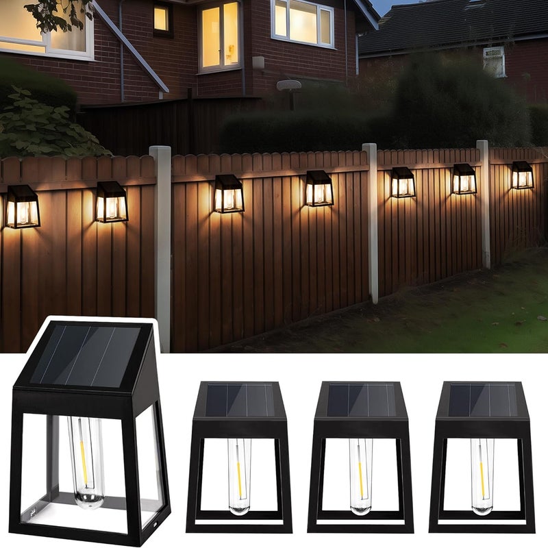 Wodoodporne zewnętrzne lampy solarne, zestaw 4 lamp solarnych do ogrodzenia, ciepła biel, dekoracja patio