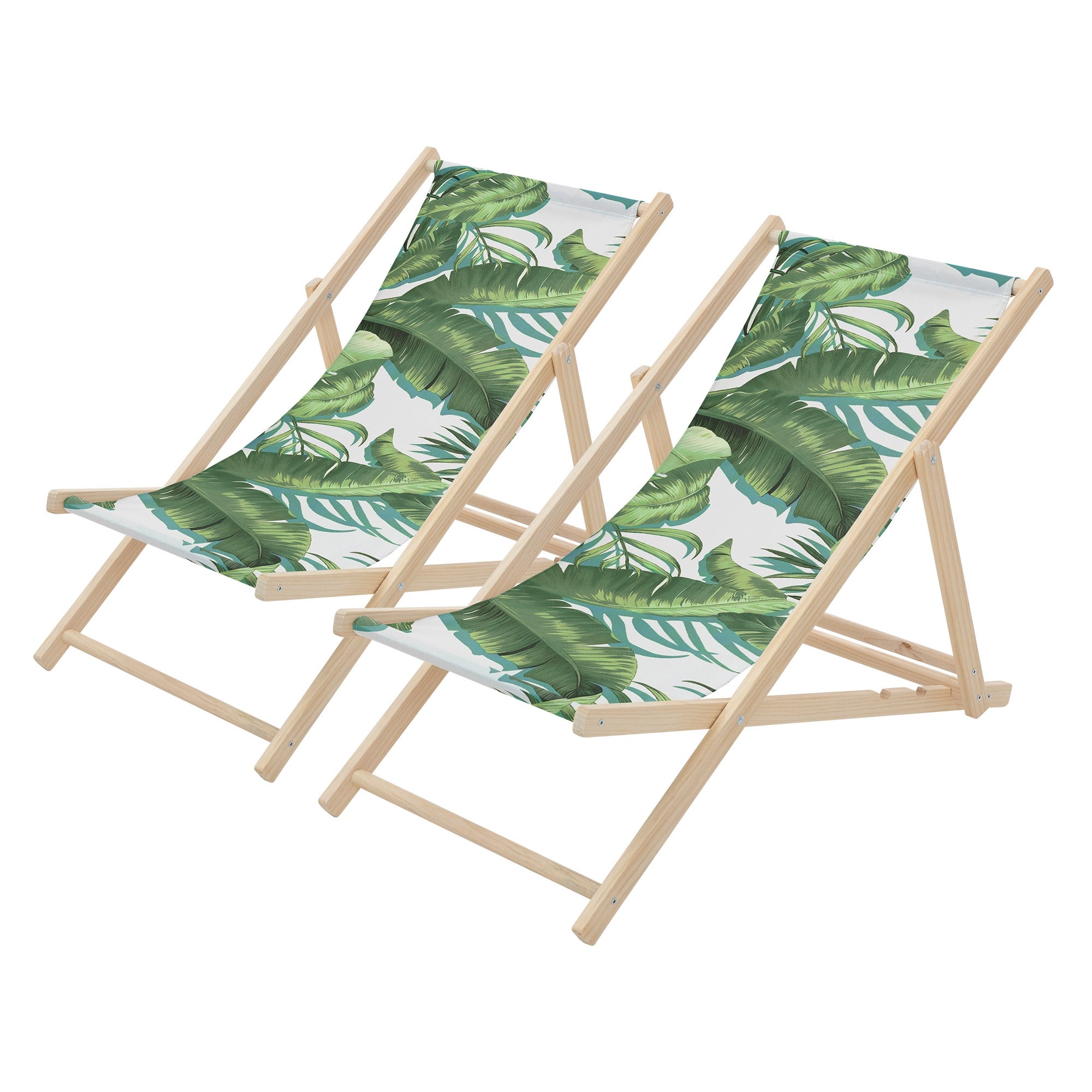 ECD Germany 2x lezak plażowy tropical zielono biały drewniany 3-pozycyjny do 120 kg krzesło relaksacyjne balkon taras ogród komfortowy stabilny
