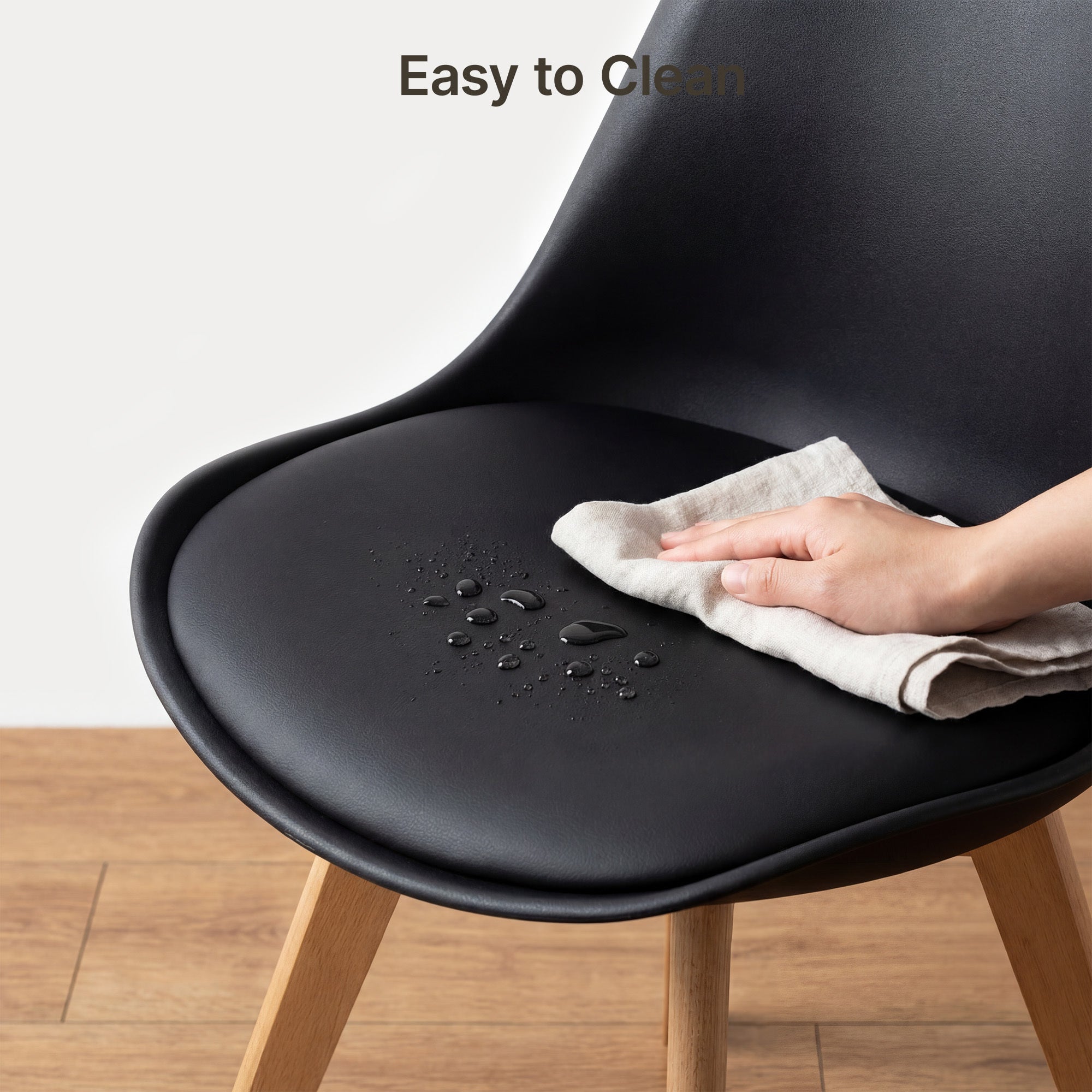 Chaise de cuisine 4 places noire,design scandinave moderne,dossier ergonomique,pieds en bois massif,assise rembourrée imperméable - 5