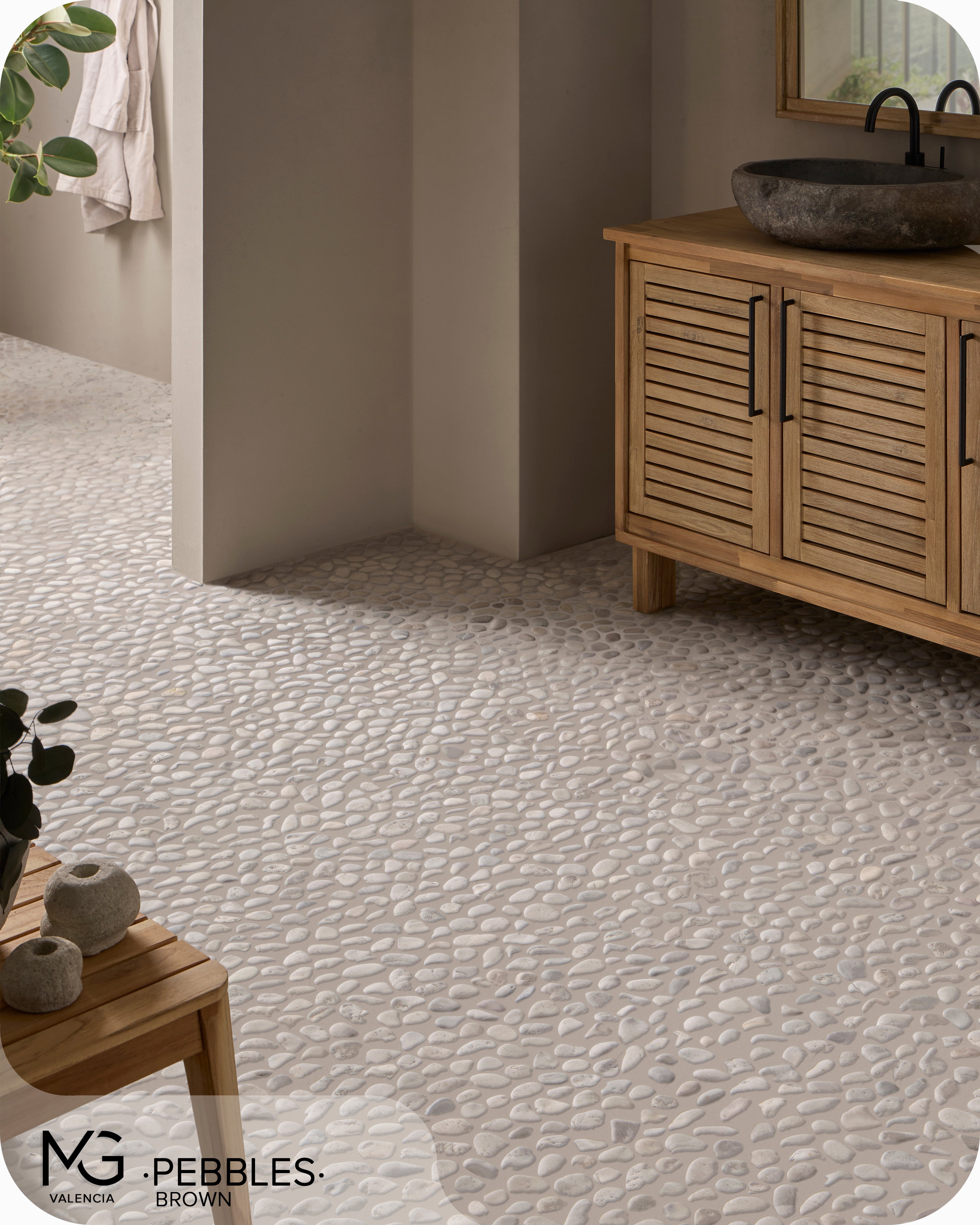 Mosaïque de galets de mer naturels 30x30cm | PEBBLES BROWN | (Boîte de 11 mailles = 1m2) - 6