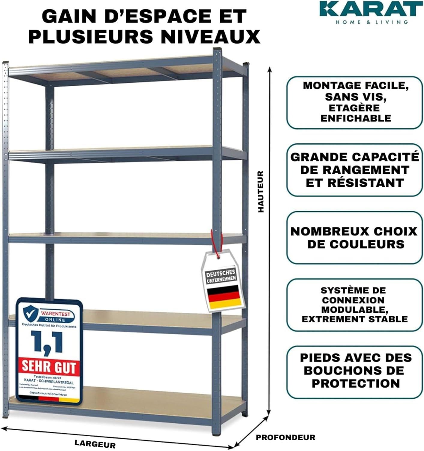 Étagère pour charge lourde Gris anthracite 180 x 90 x 45 cm | Charge Max : 875 kg - 2