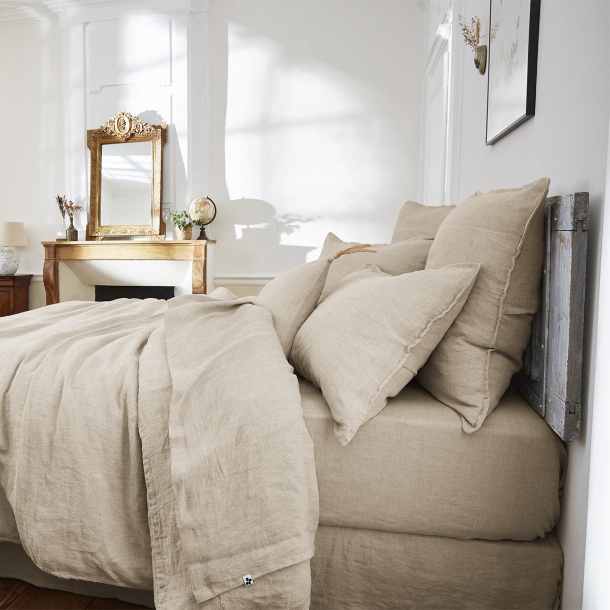 MARGAUX - Drap Housse 140x190cm Lin Lavé Coloris Sable - 3