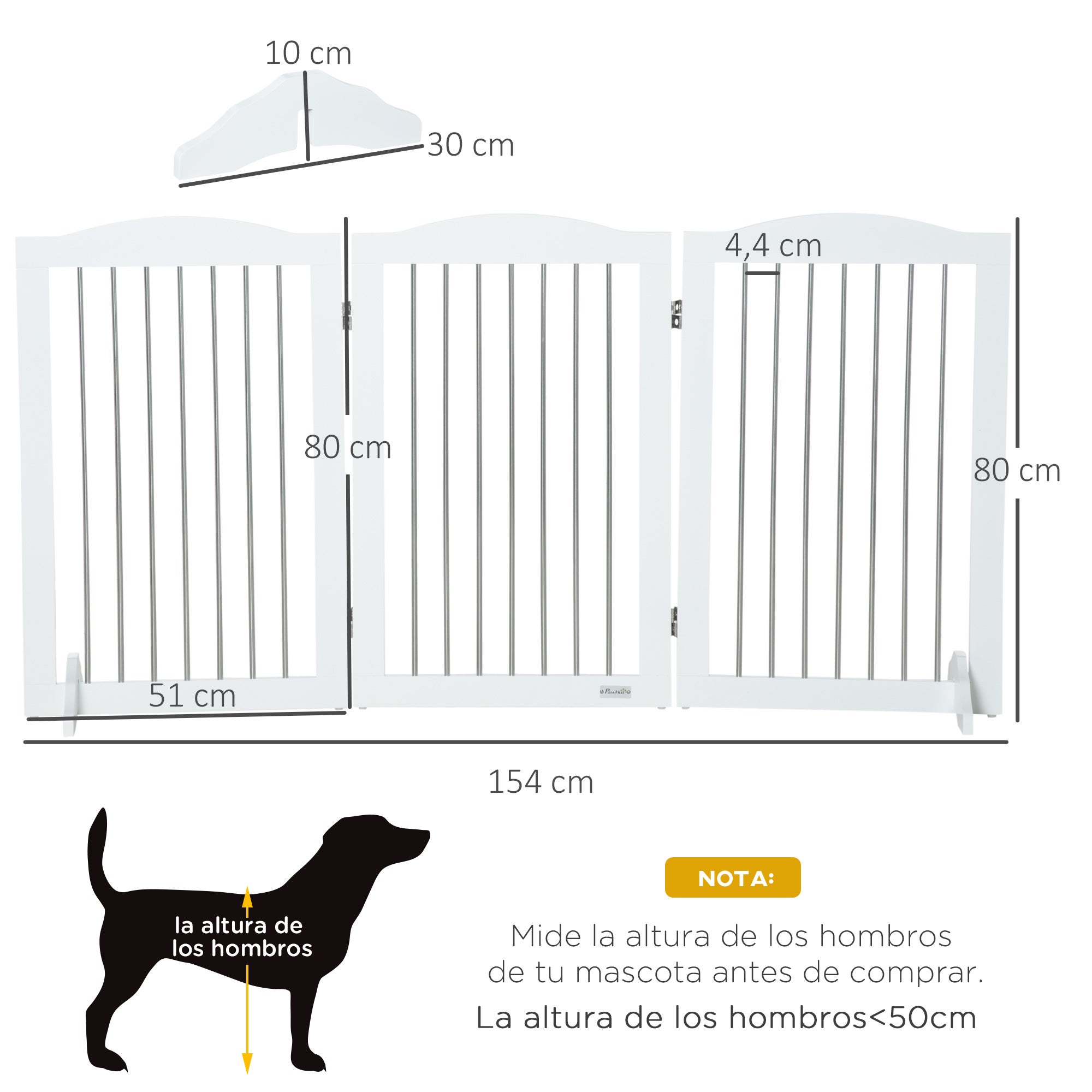 Barreira de Segurança para Animais de Estimação PawHut Branco MDF e Aço 154x30x80cm - 3