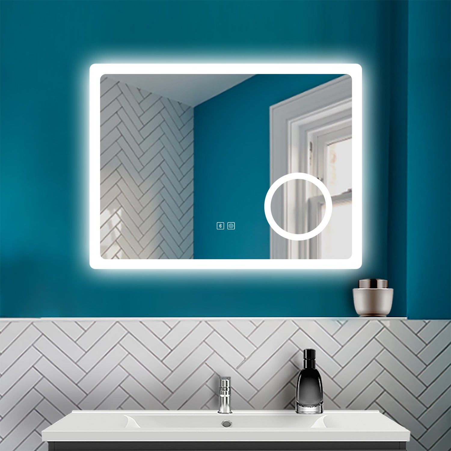 Specchio Da Bagno LED Essbhach 80x60 Cm - Antiappannamento - 3 Colori Luce Con Touch