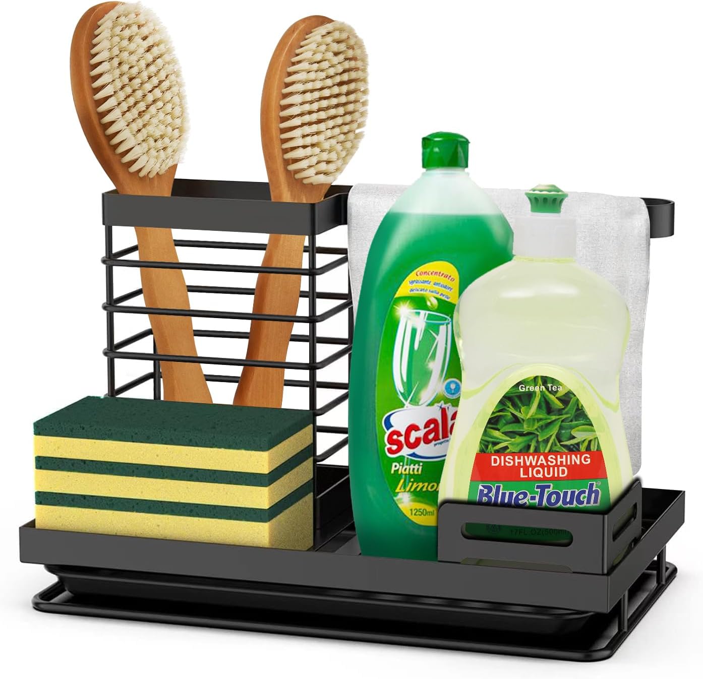 Czarny organizer do zlewu kuchennego + ociekacz, stojak do przechowywania przy zlewie