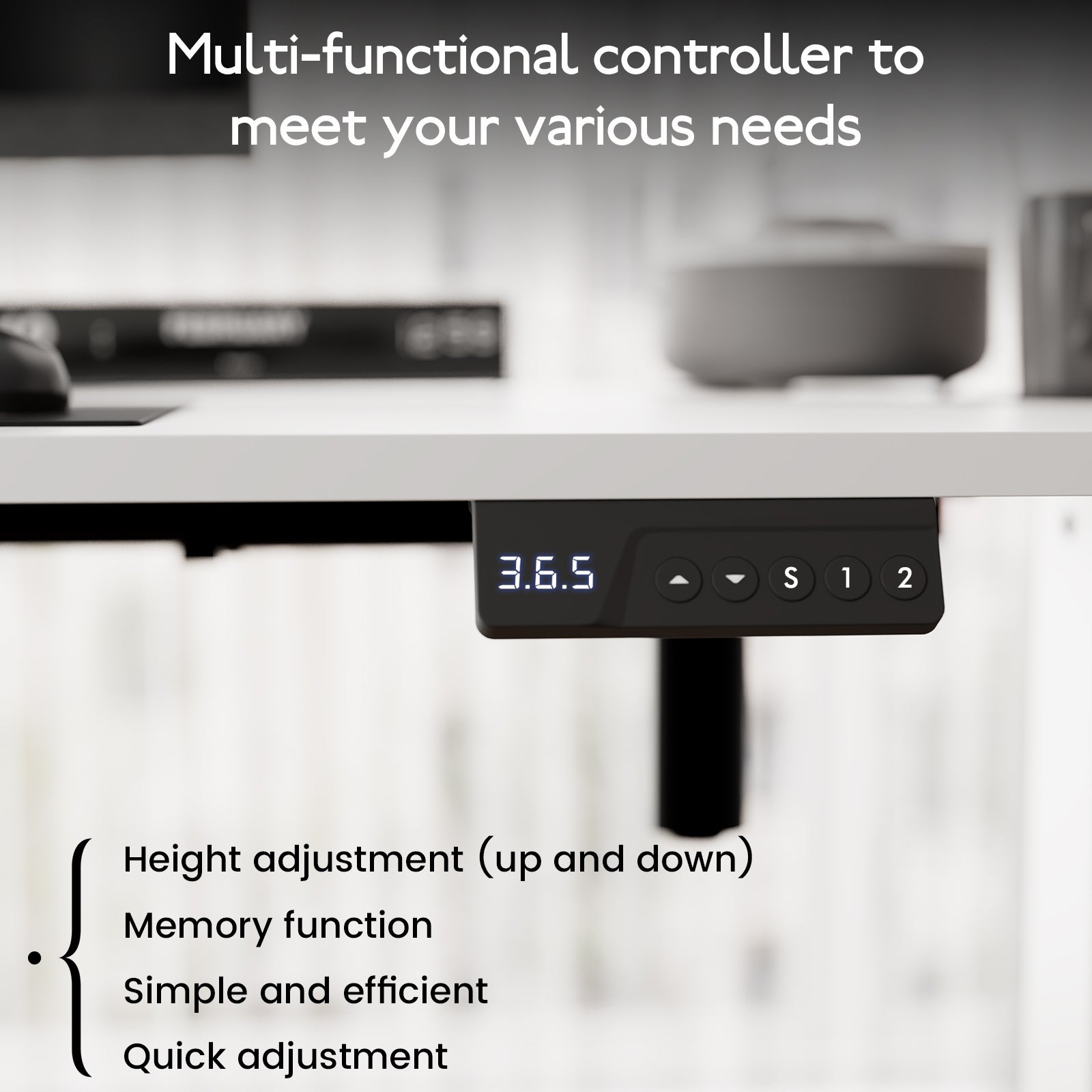 Scrivania elettrica regolabile 60x140 cm, Altezza 70-117 cm, Funzione memoria, Ritorno in caso di resistenza, Modalità risparmio energetico. - 2
